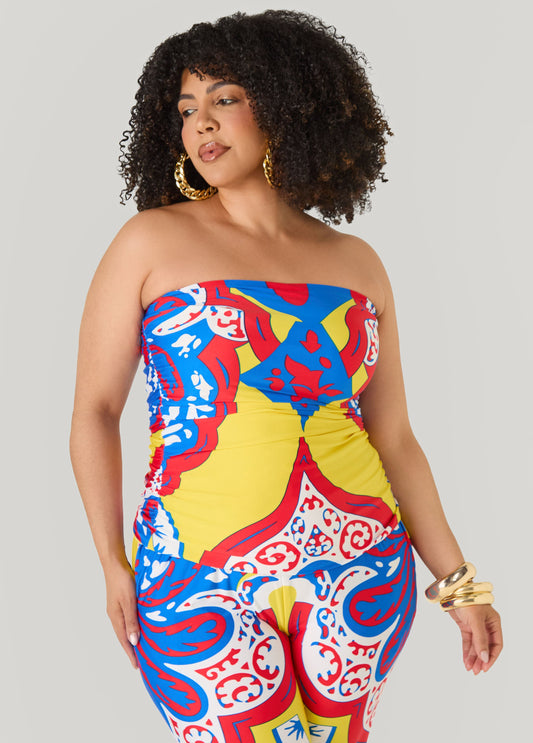 Ashley Stewart Ruched Printed Tube Top Multi
