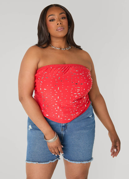 Ashley Stewart Crystal Tube Top Poinsettia