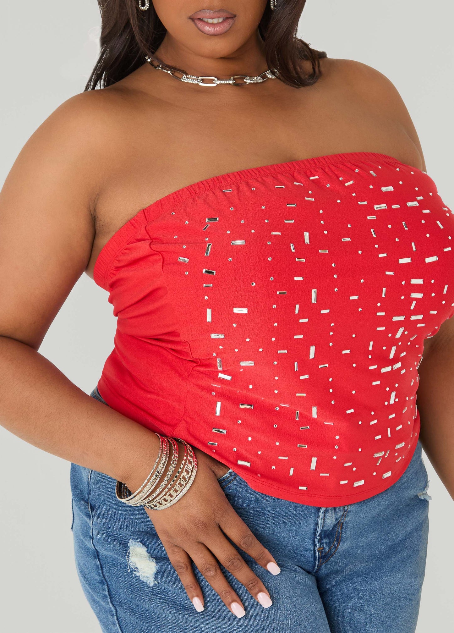 Ashley Stewart Crystal Tube Top Poinsettia