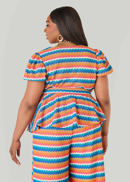 Ashley Stewart Chevron Knit Faux Wrap Top Caribbean Sea