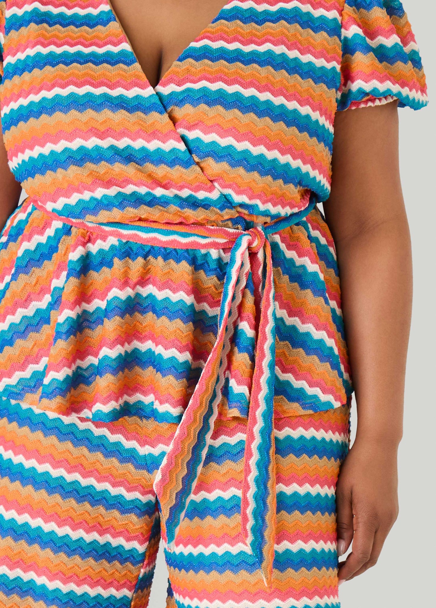 Ashley Stewart Chevron Knit Faux Wrap Top Caribbean Sea