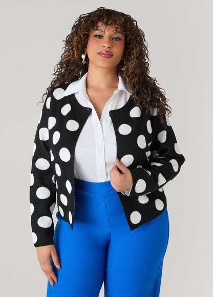 Ashley Stewart Polka Dot Cardigan Black White