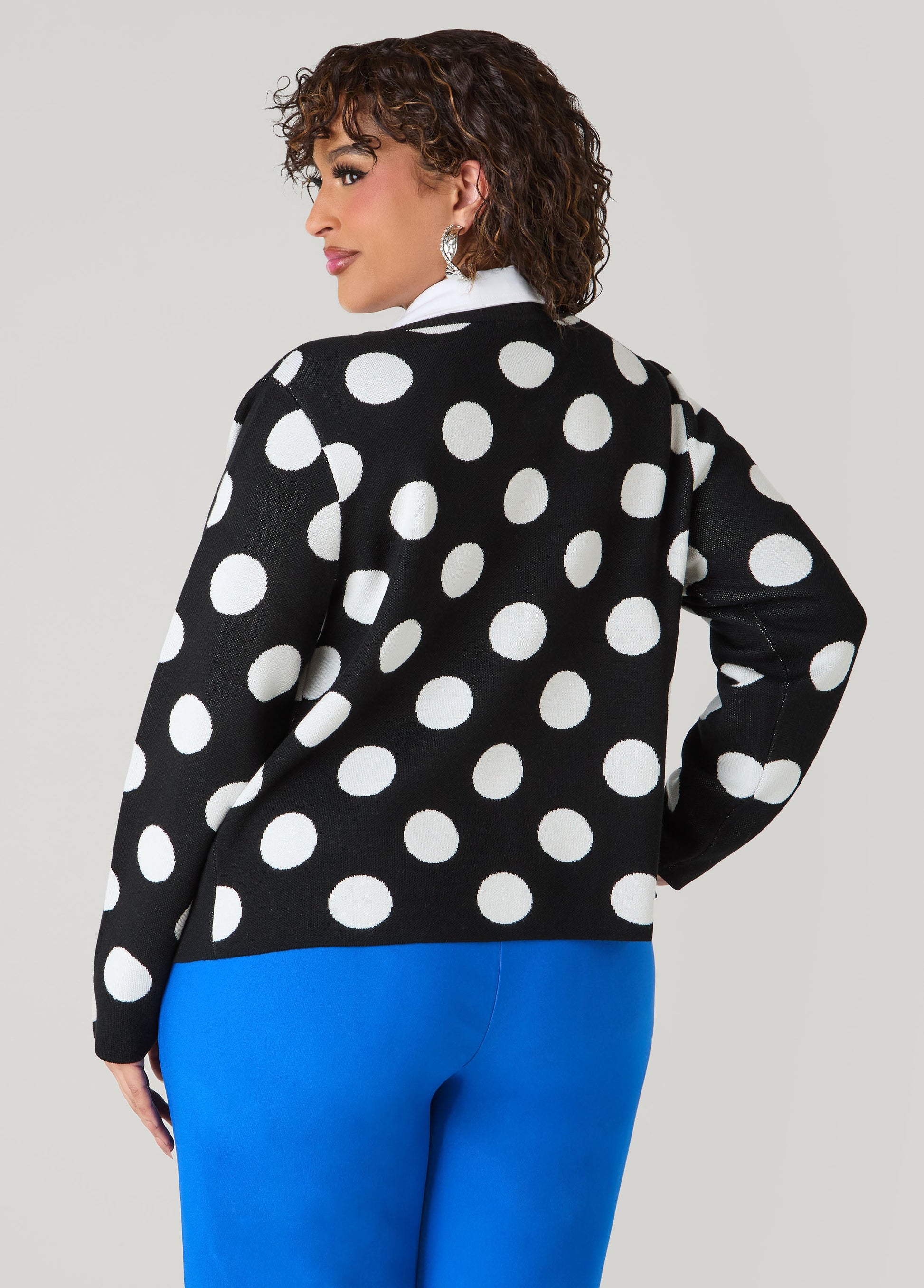 Ashley Stewart Polka Dot Cardigan Black White