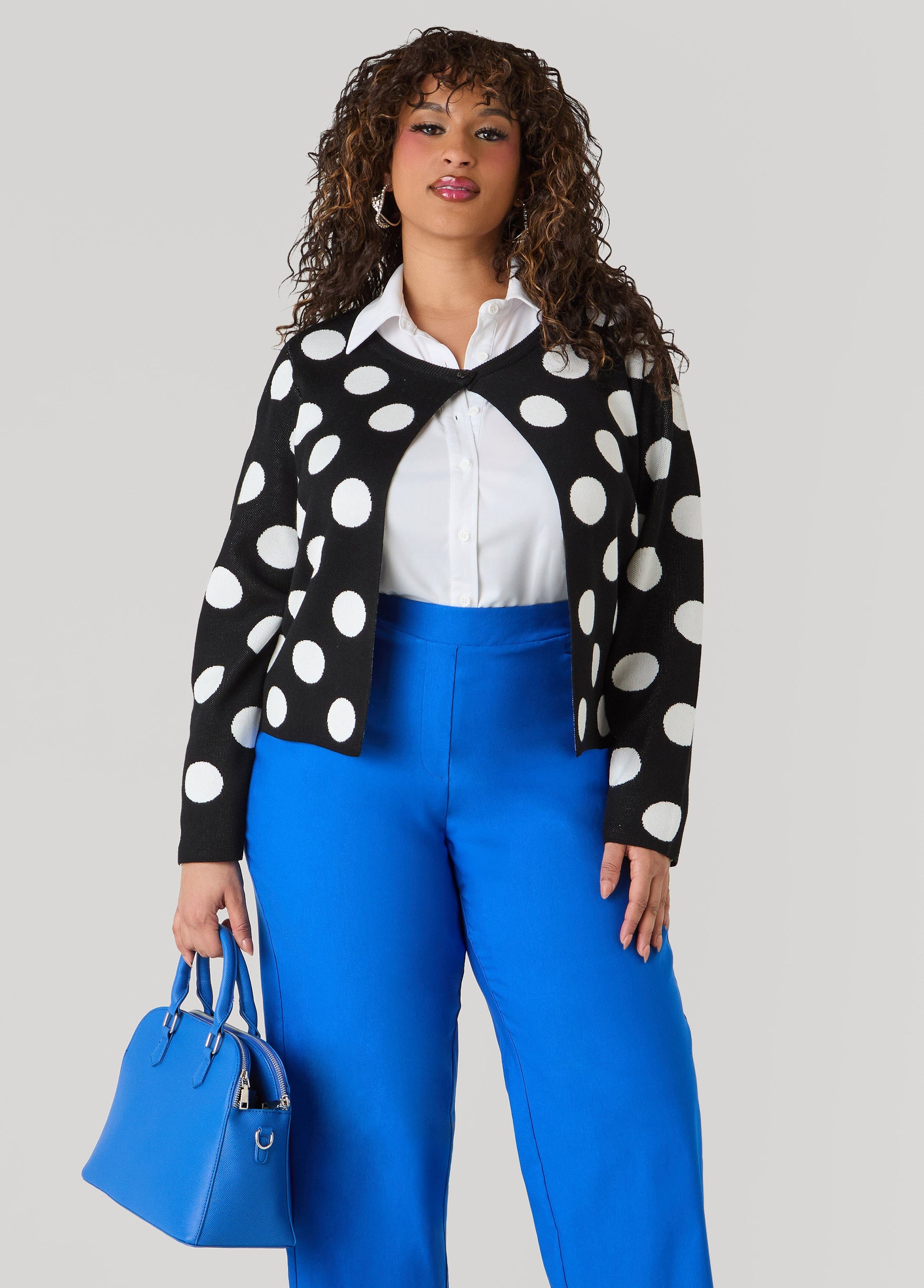 Ashley Stewart Polka Dot Cardigan Black White