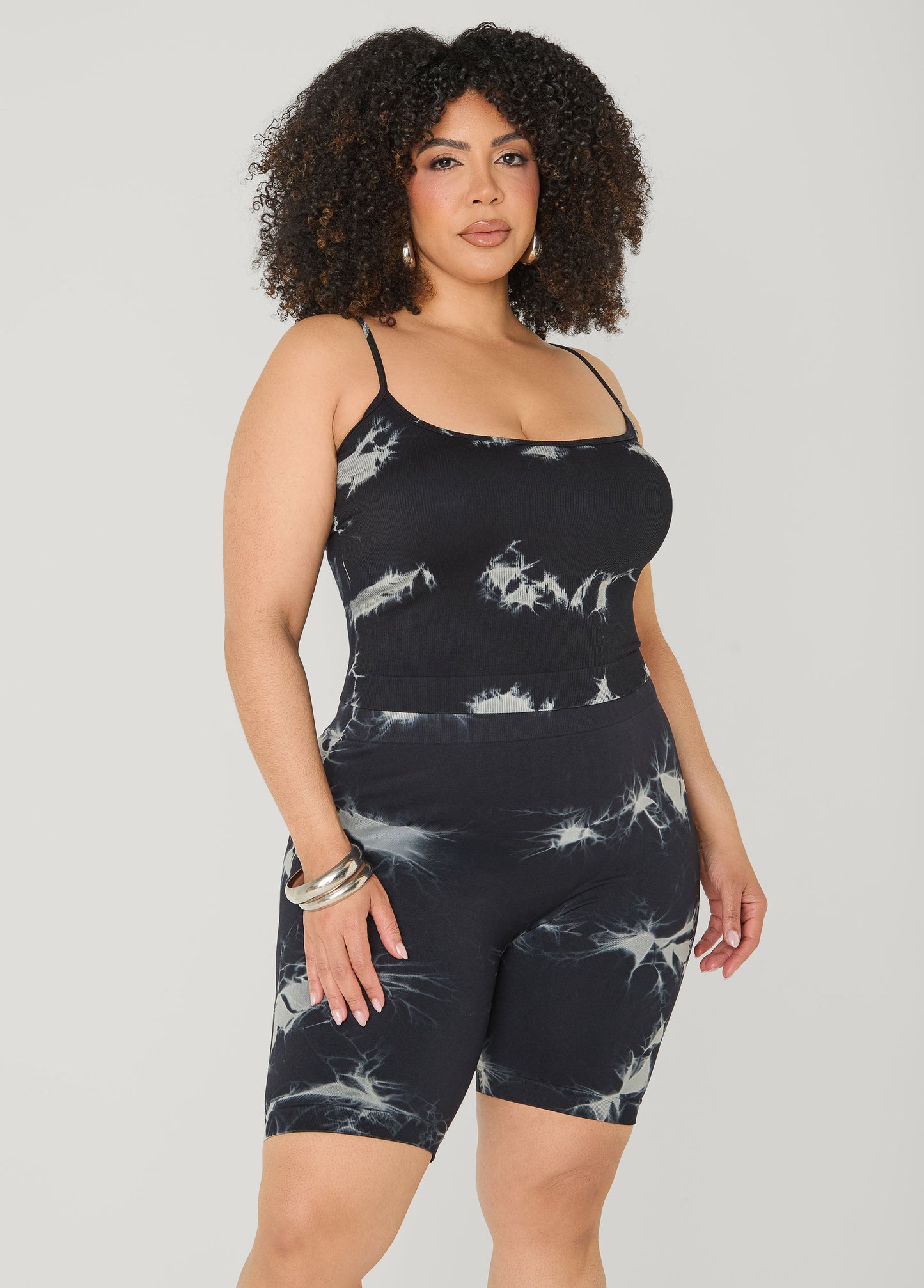 Ashley Stewart Tie Dyed Tank And Biker Shorts Set Black