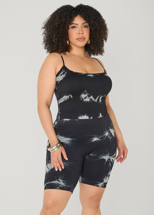 Ashley Stewart Tie Dyed Tank And Biker Shorts Set Black