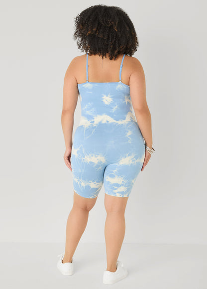 Ashley Stewart Tie Dyed Tank And Biker Shorts Set Black