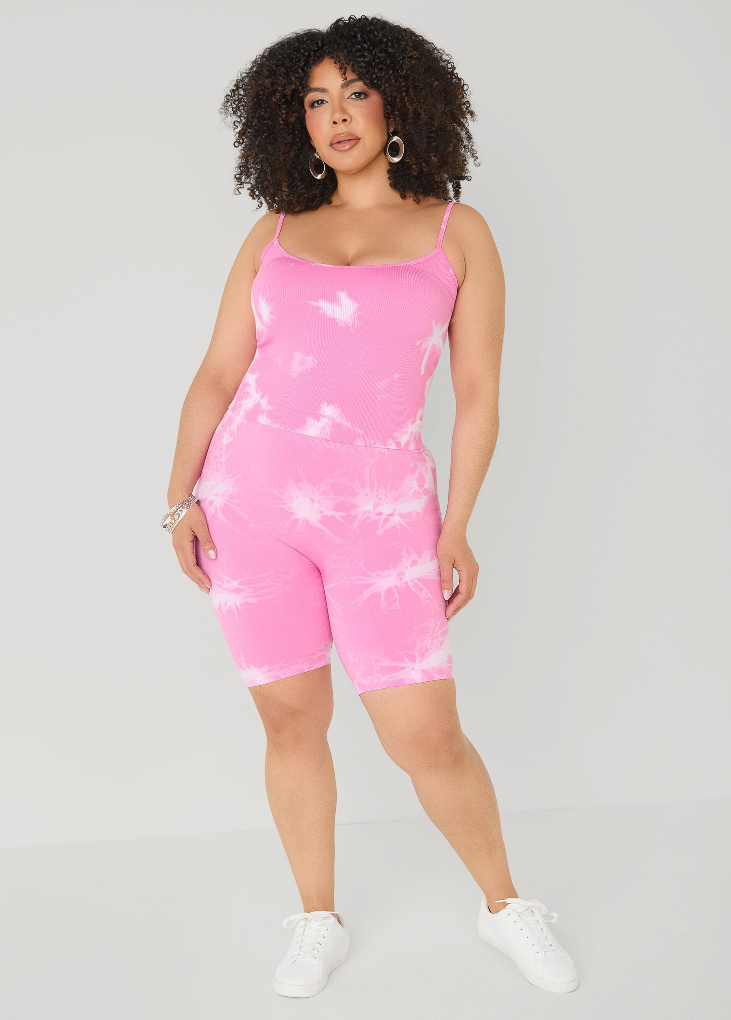 Ashley Stewart Tie Dyed Tank And Biker Shorts Set Black