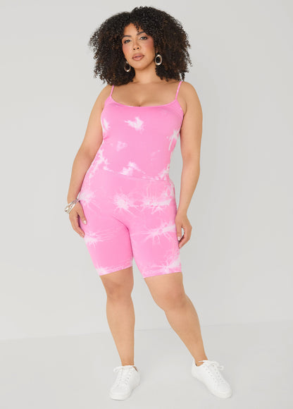 Ashley Stewart Tie Dyed Tank And Biker Shorts Set Black