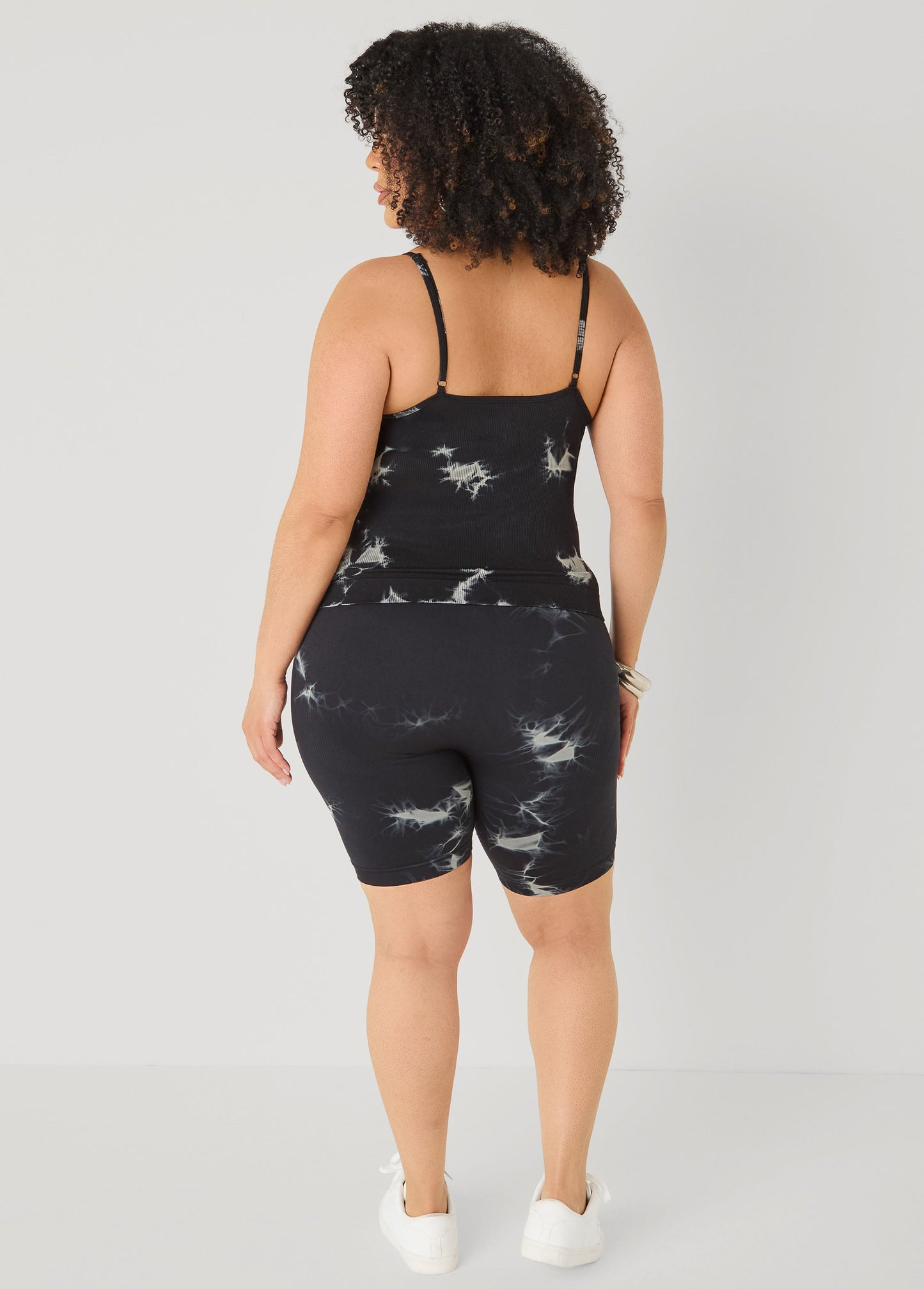 Ashley Stewart Tie Dyed Tank And Biker Shorts Set Black