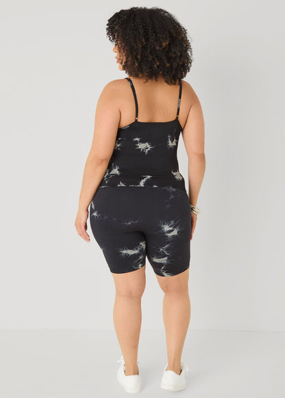 Ashley Stewart Tie Dyed Tank And Biker Shorts Set Black