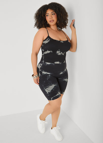 Ashley Stewart Tie Dyed Tank And Biker Shorts Set Black
