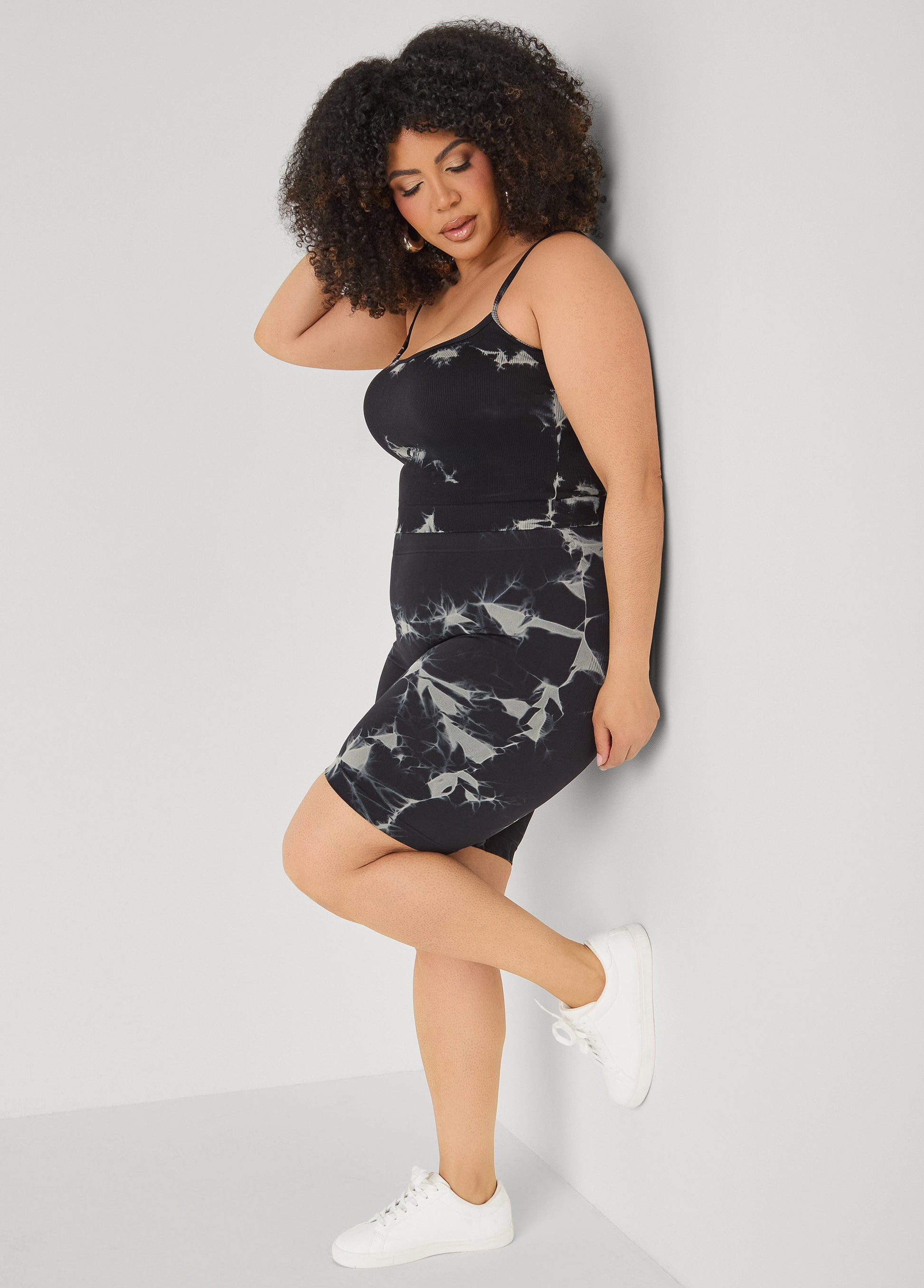 Ashley Stewart Tie Dyed Tank And Biker Shorts Set Black