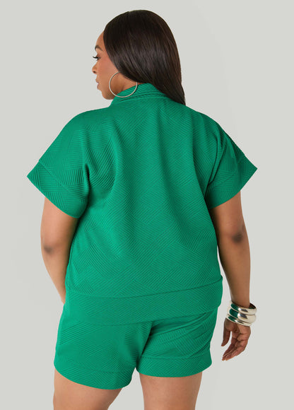 Ashley Stewart Zip Front Athletic Knit Pullover Bosphorus