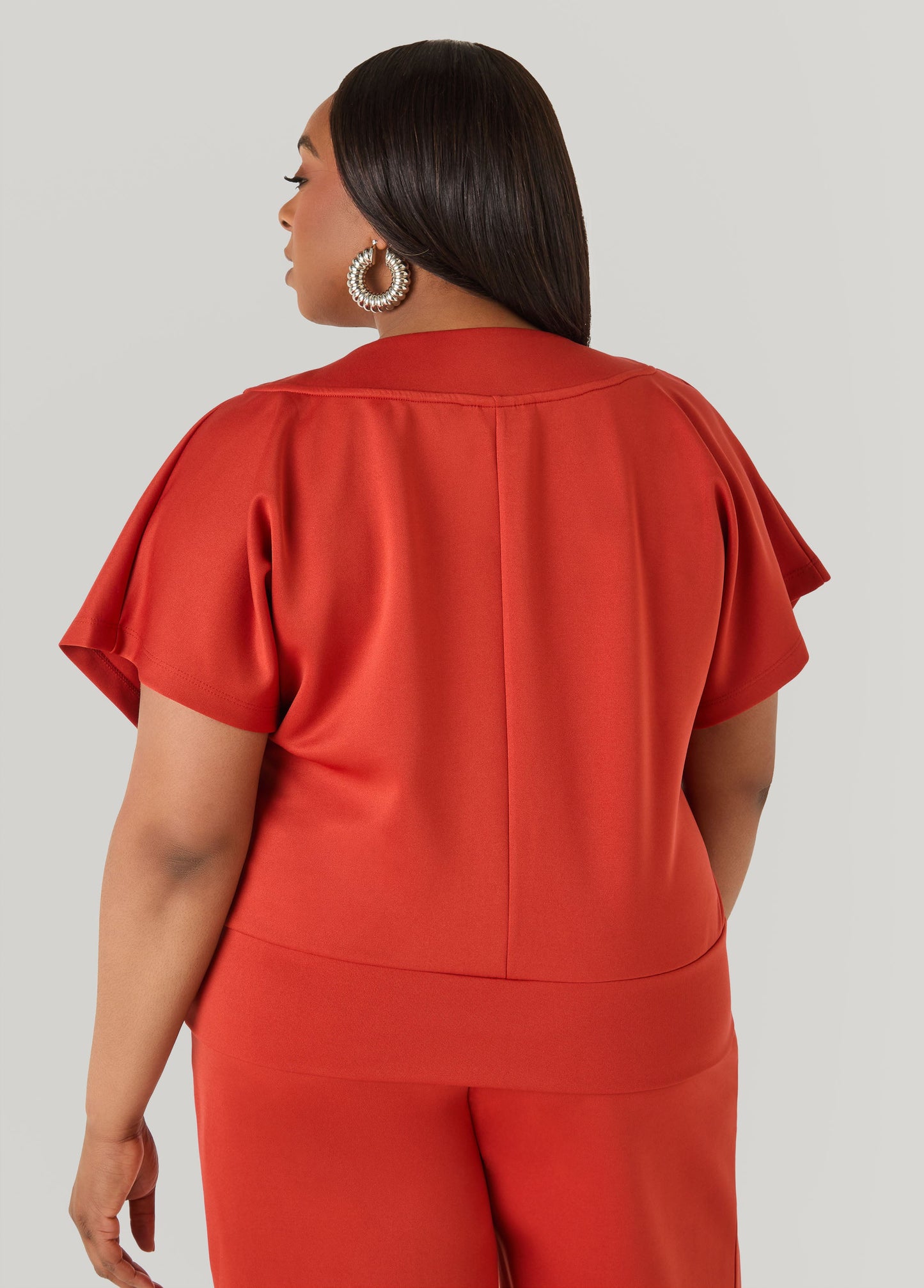 Ashley Stewart Athletic Knit V Neck Top Rust