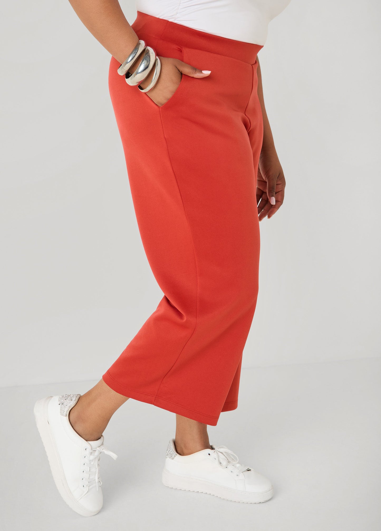Ashley Stewart Athletic Knit Cropped Pants Rust