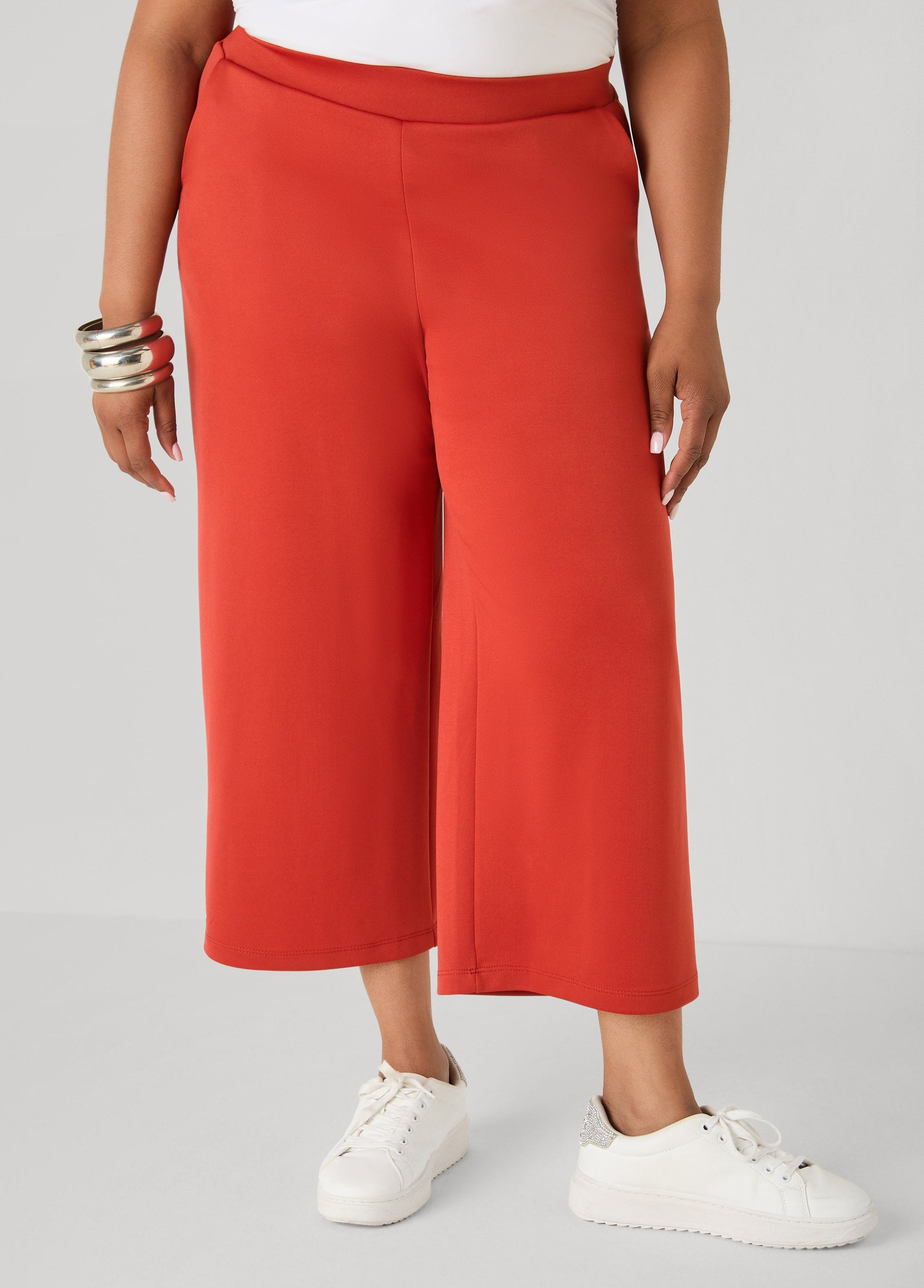 Ashley Stewart Athletic Knit Cropped Pants Rust