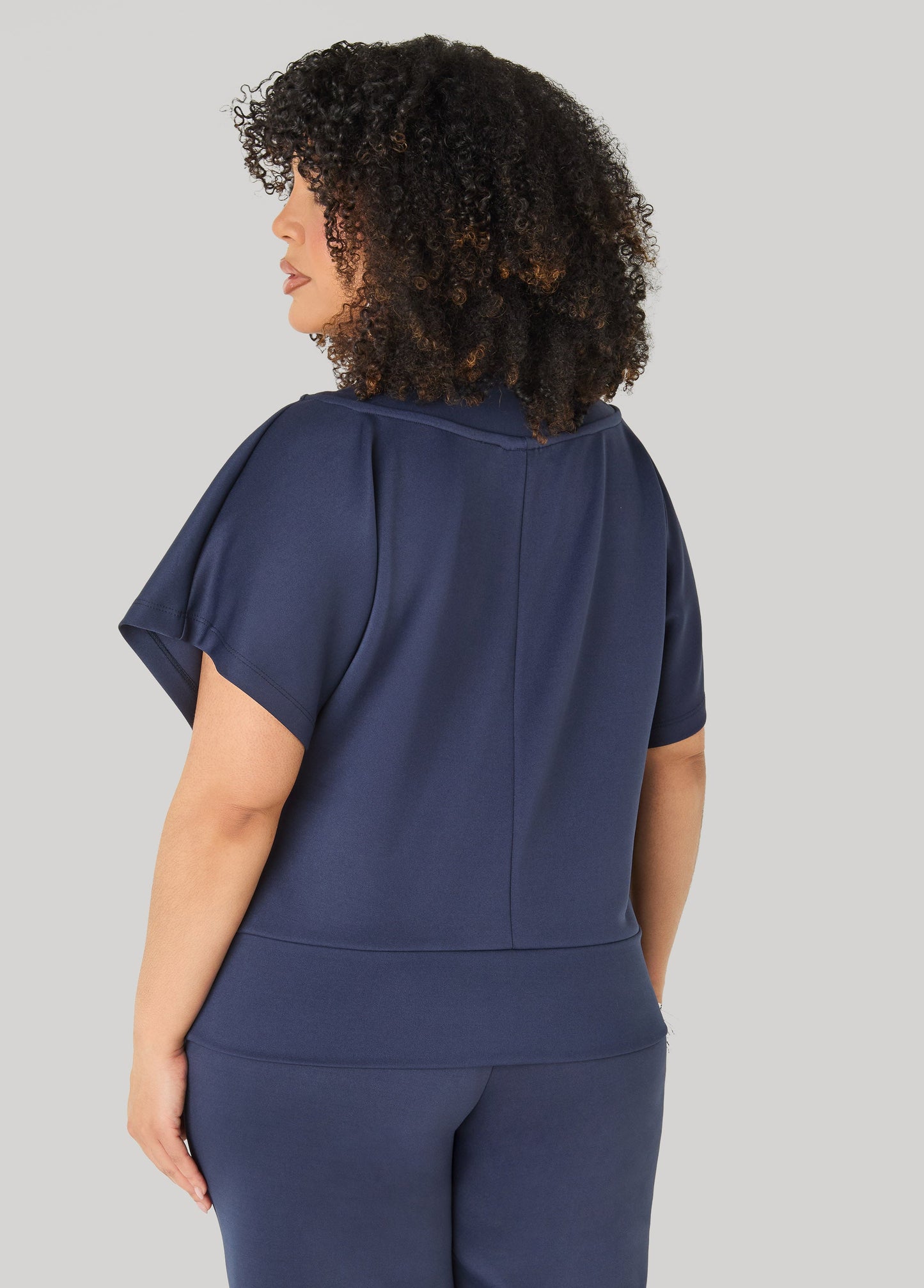 Ashley Stewart V Neck Athletic Knit Top Navy