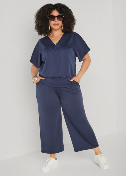 Ashley Stewart Cropped Athletic Knit Pants Navy