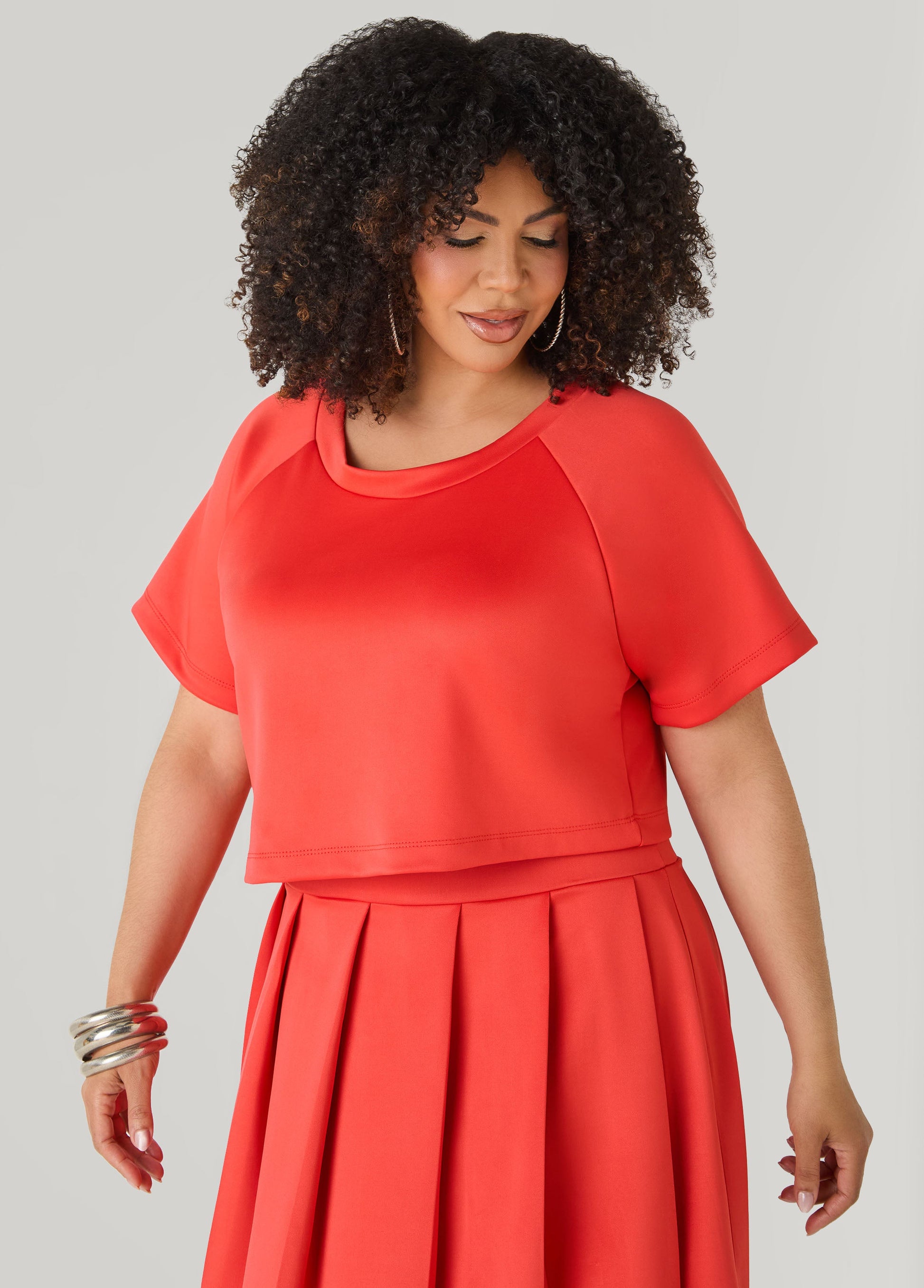 Ashley Stewart Cropped Athletic Knit Tee Coral
