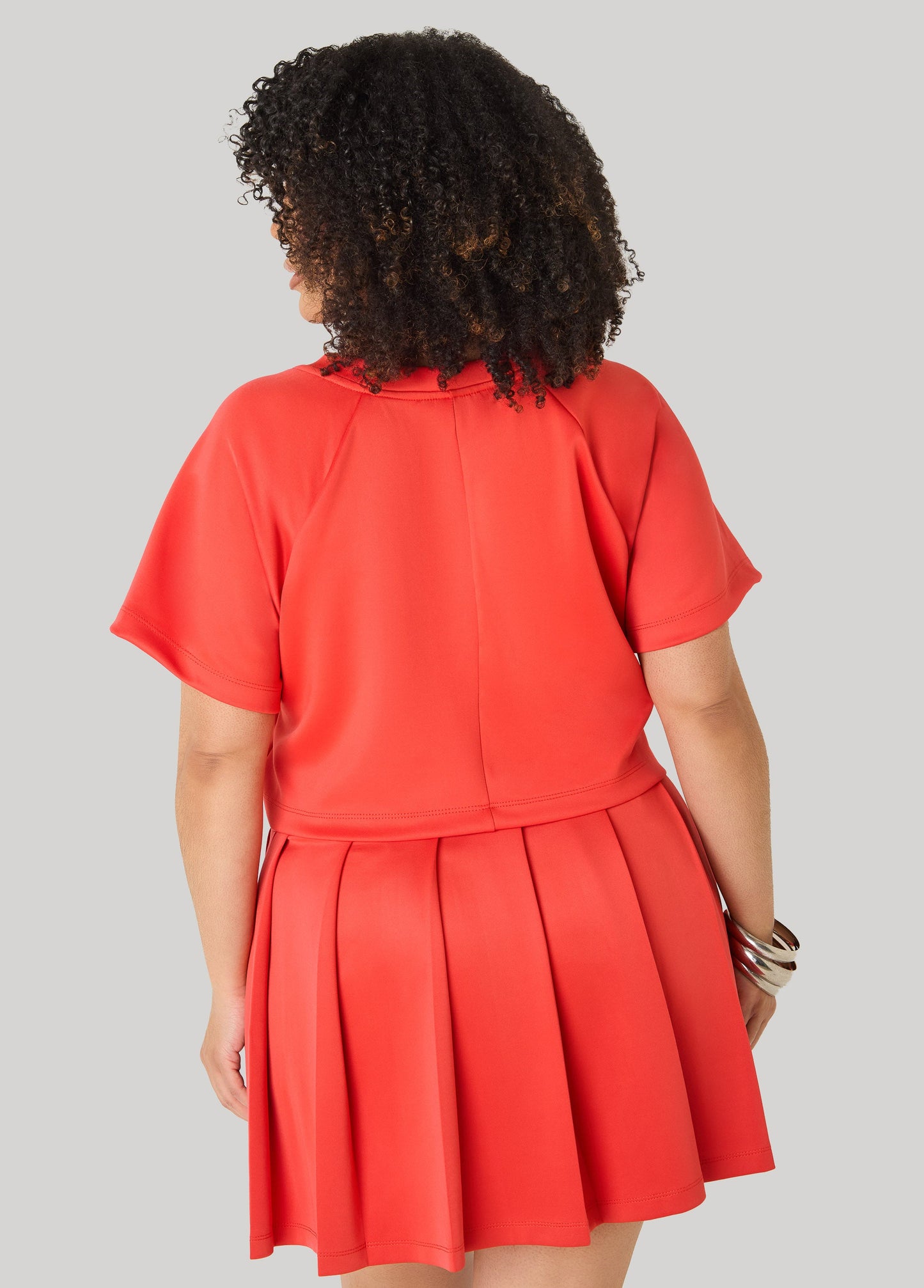 Ashley Stewart Cropped Athletic Knit Tee Coral