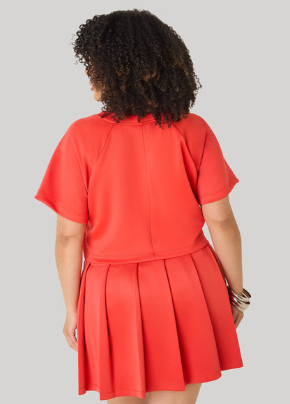 Ashley Stewart Cropped Athletic Knit Tee Coral