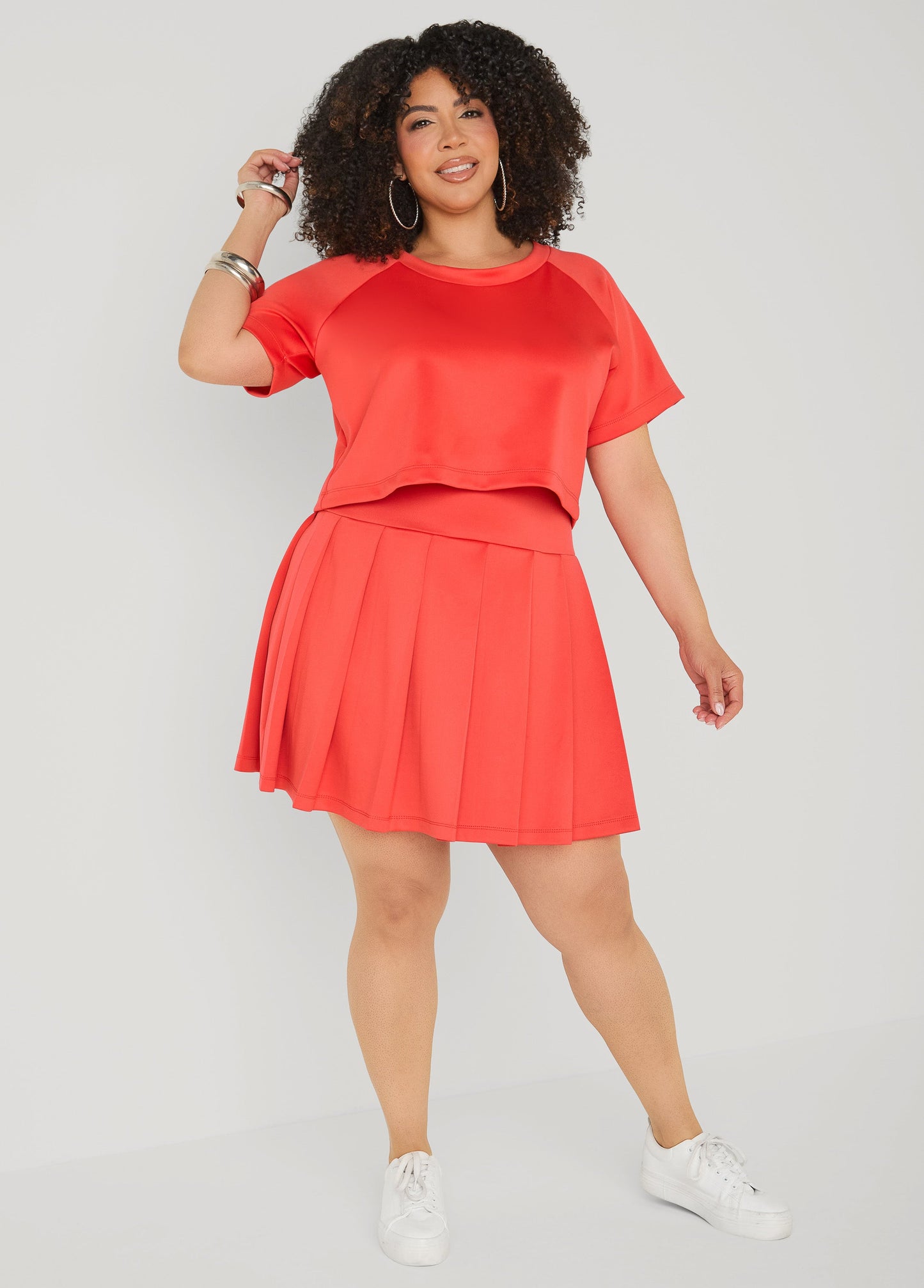 Ashley Stewart Cropped Athletic Knit Tee Coral