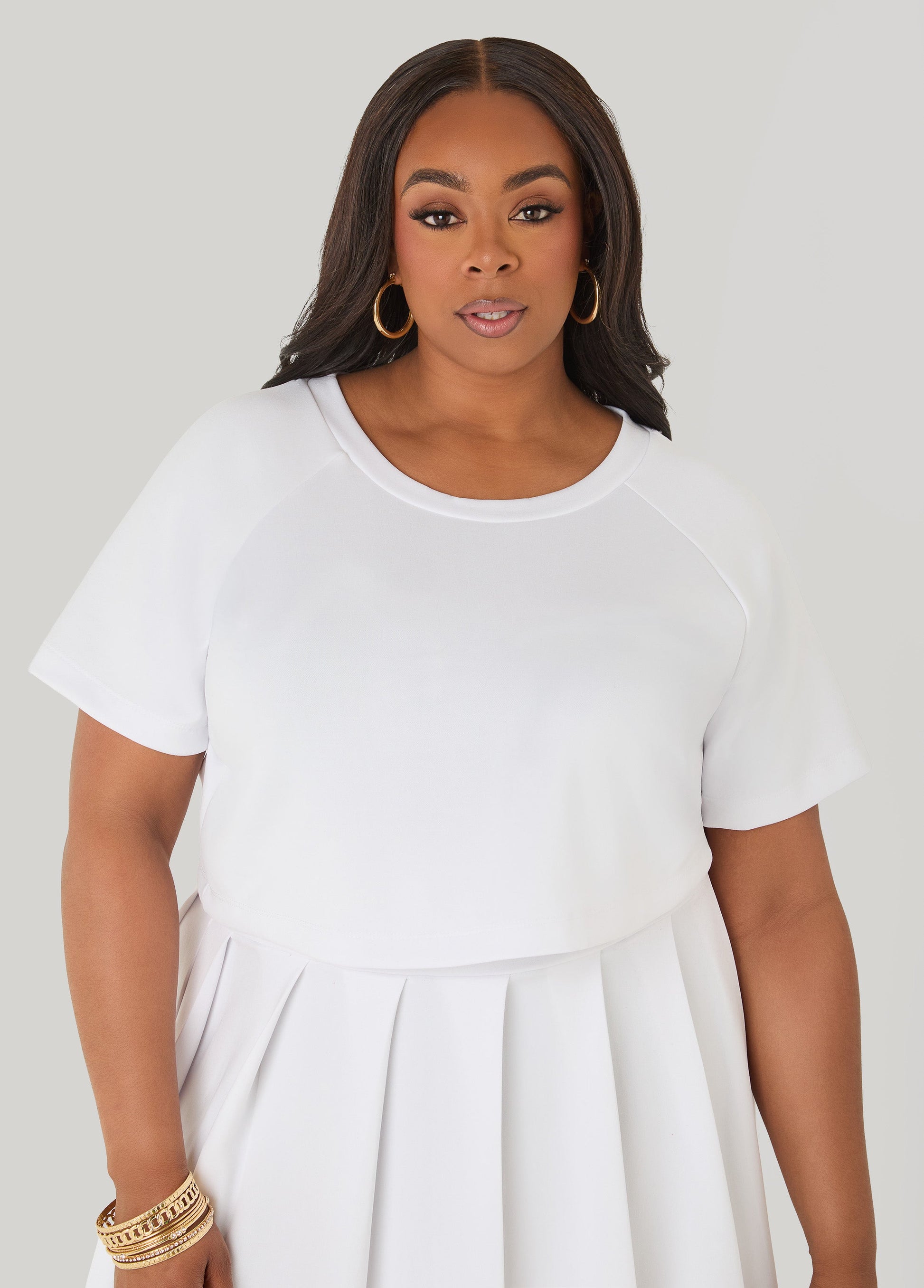 Ashley Stewart Cropped Athletic Knit Tee Coral