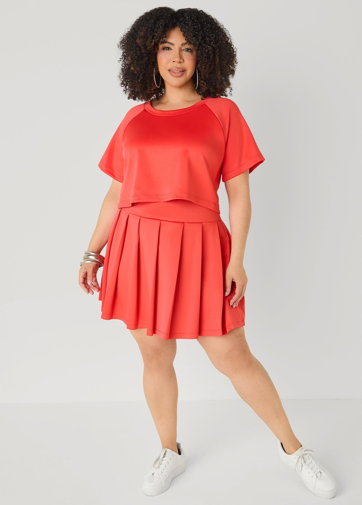 Ashley Stewart Pleated Athletic Knit Tennis Skirt Coral