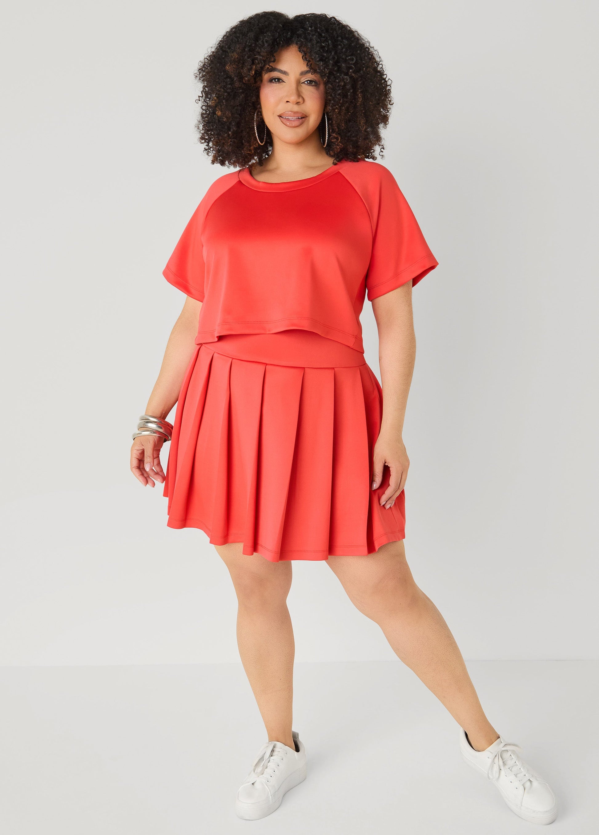 Ashley Stewart Pleated Athletic Knit Tennis Skirt Coral