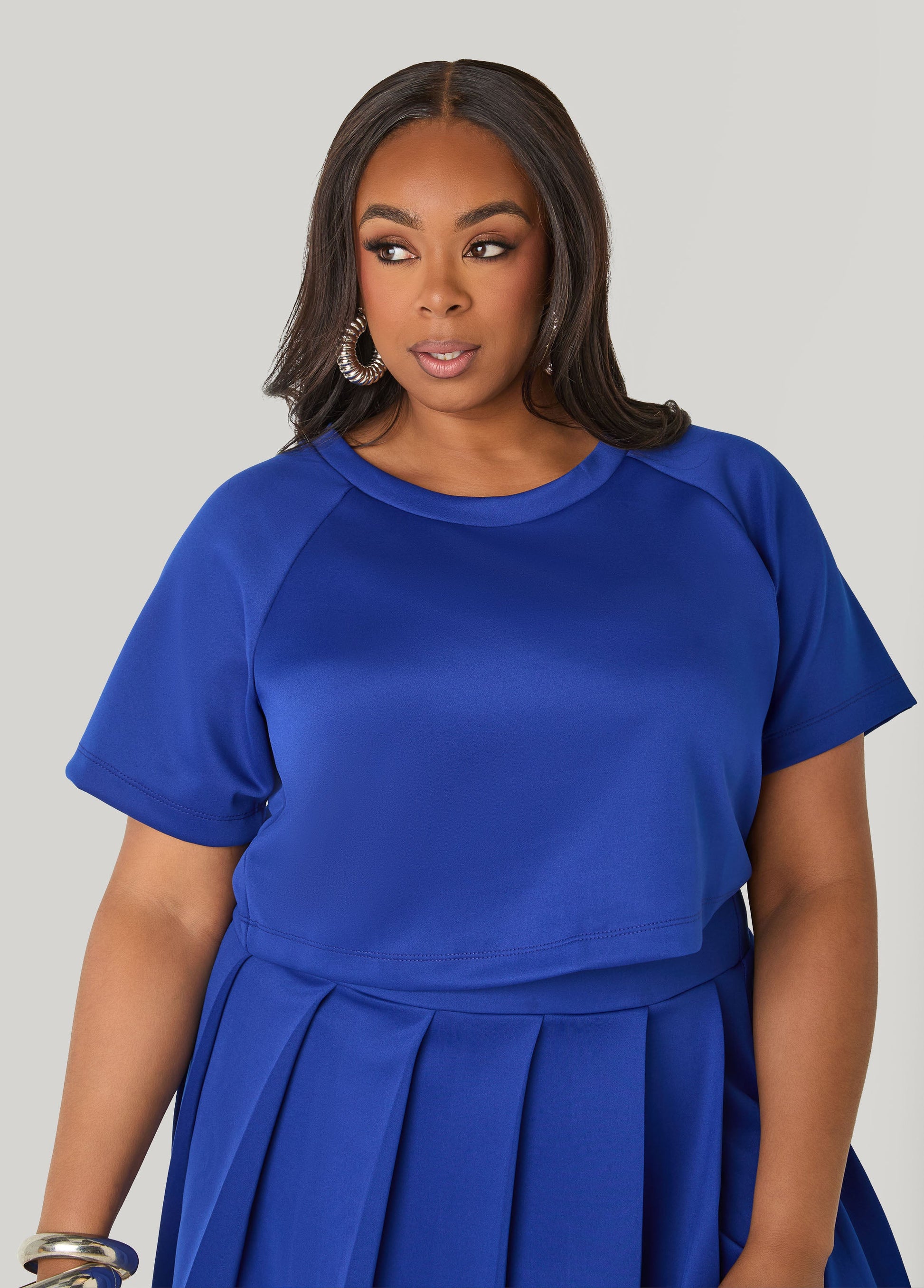 Ashley Stewart Athletic Knit Cropped Tee Royal Blue