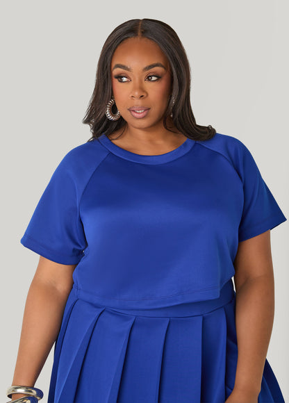 Ashley Stewart Athletic Knit Cropped Tee Royal Blue