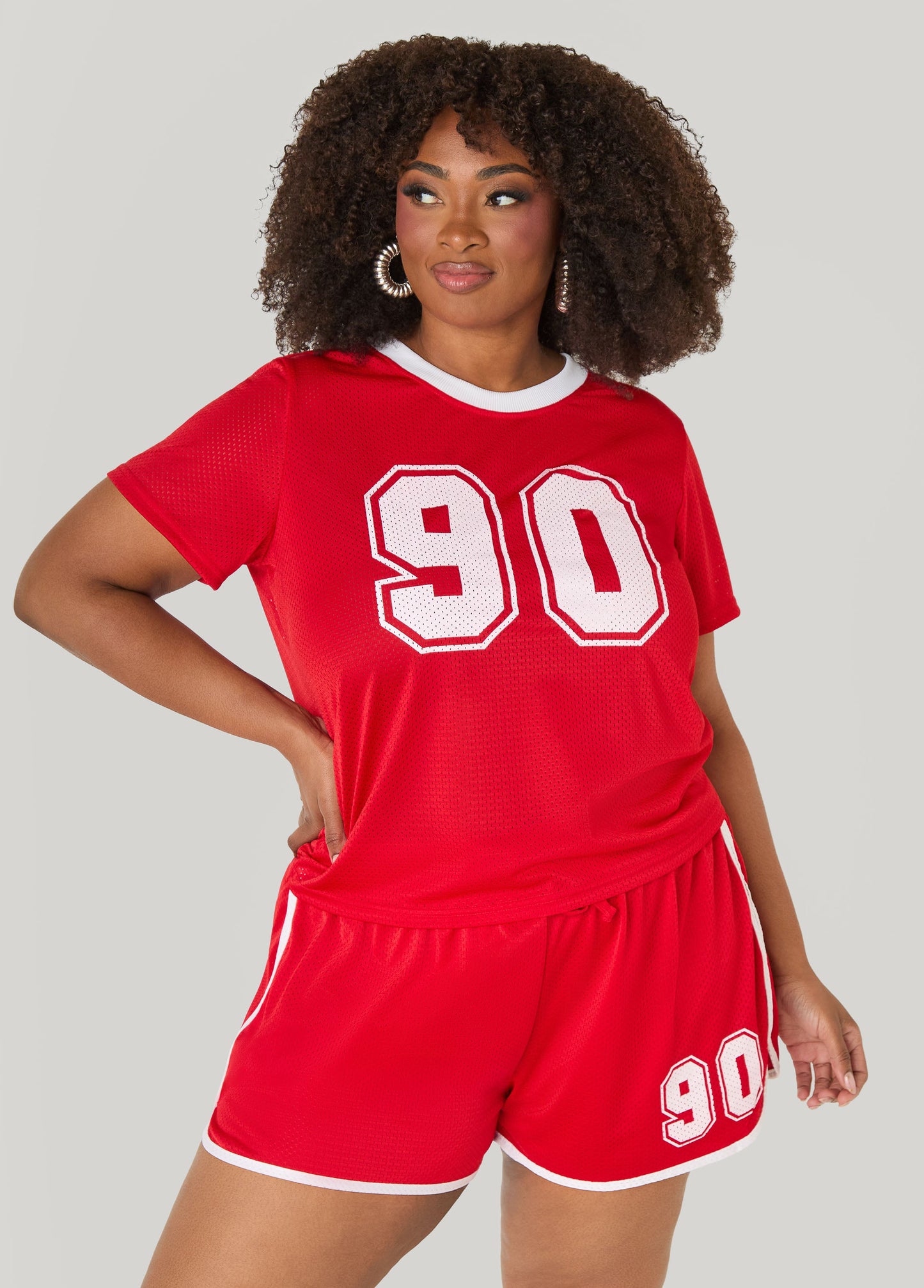 Ashley Stewart Graphic Print Mesh Jersey Tee Red