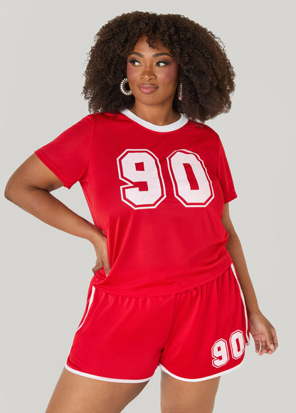 Ashley Stewart Graphic Print Mesh Jersey Tee Red