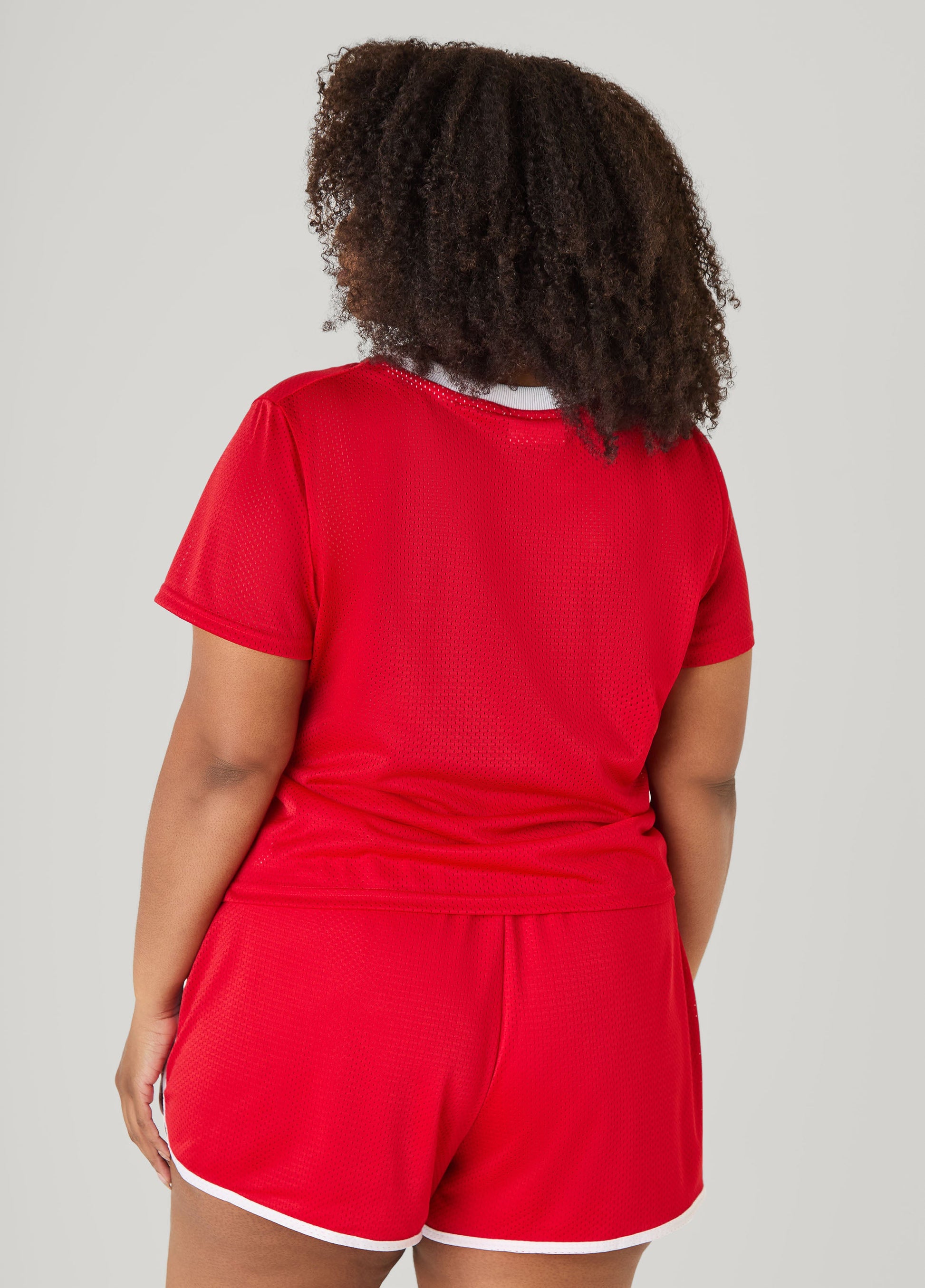 Ashley Stewart Graphic Print Mesh Jersey Tee Red