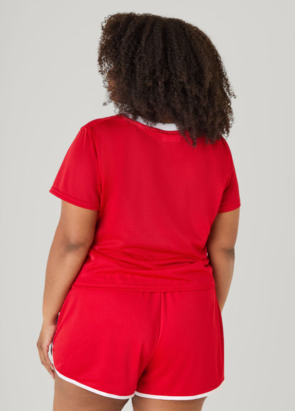 Ashley Stewart Graphic Print Mesh Jersey Tee Red