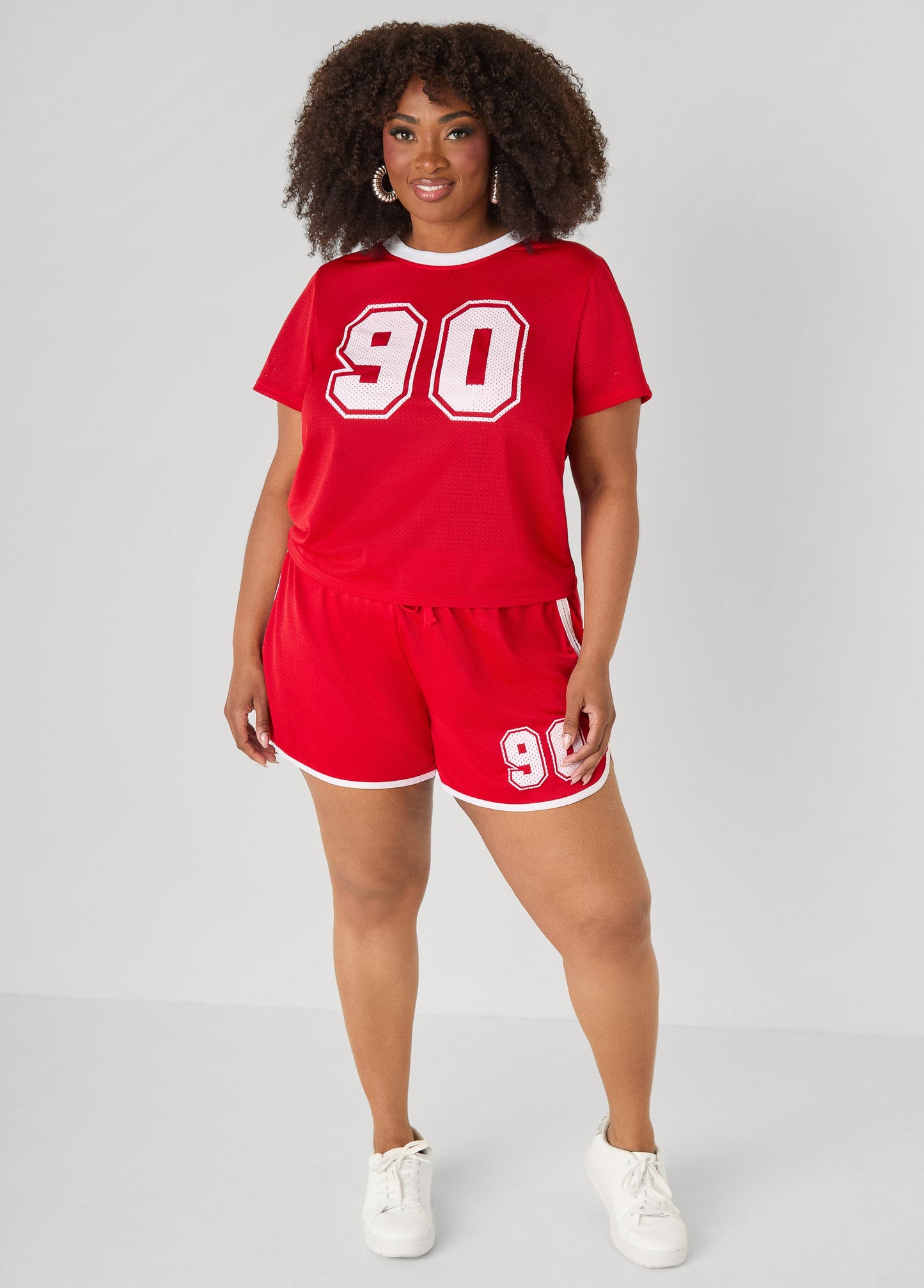 Ashley Stewart Graphic Print Mesh Jersey Tee Red