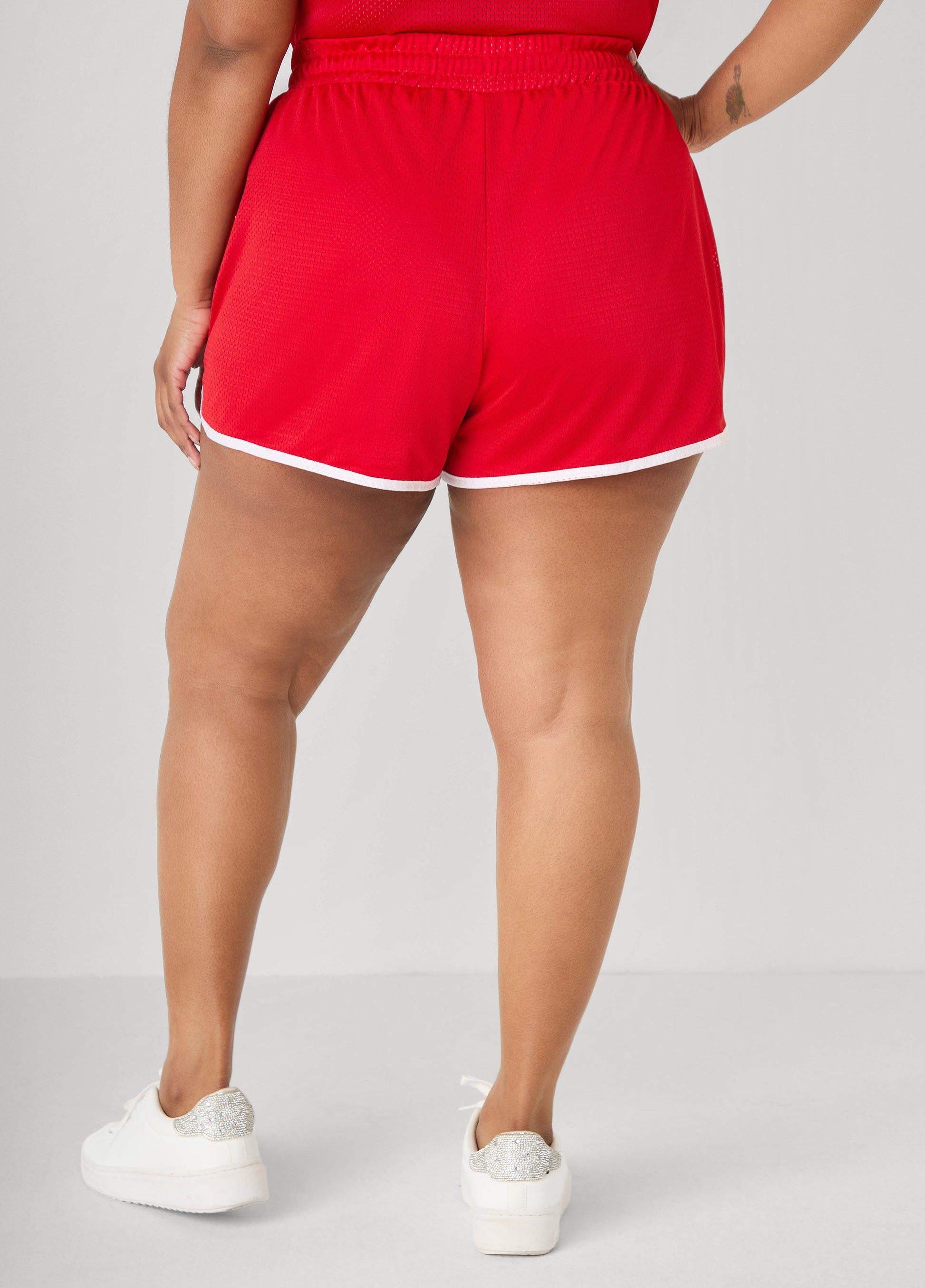 Ashley Stewart Graphic Print Mesh Shorts Red