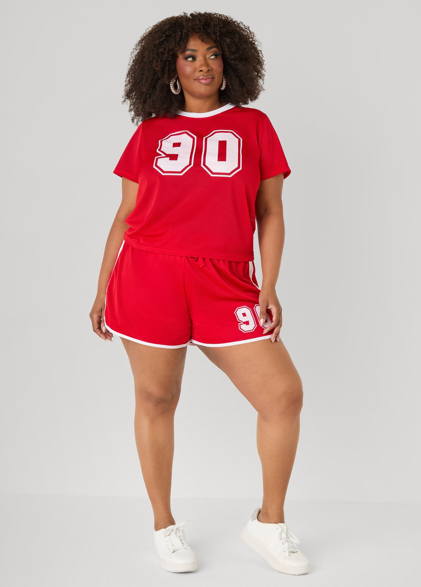 Ashley Stewart Graphic Print Mesh Shorts Red