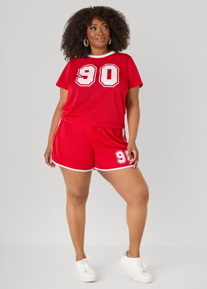 Ashley Stewart Graphic Print Mesh Shorts Red