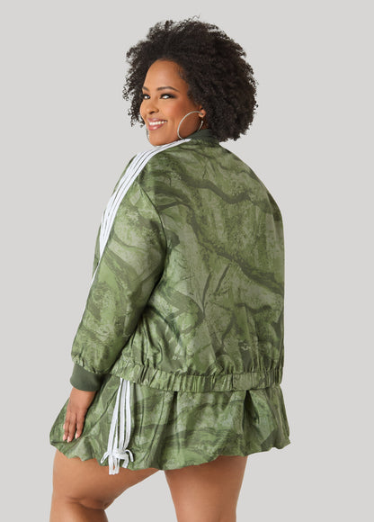 Ashley Stewart Camo Print Zip Front Jacket Olive
