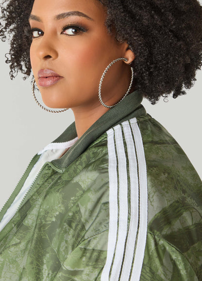 Ashley Stewart Camo Print Zip Front Jacket Olive