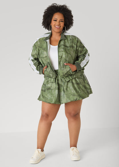Ashley Stewart Camo Print Zip Front Jacket Olive