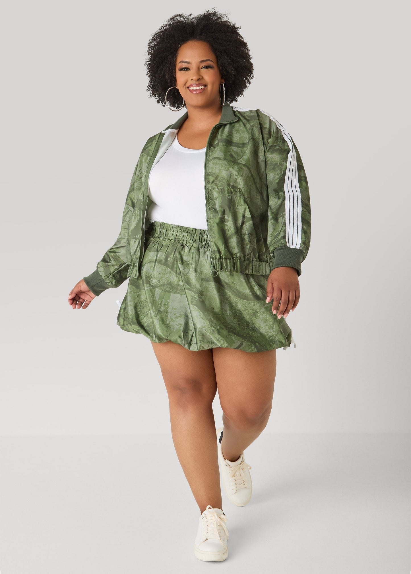 Ashley Stewart Camo Print Bubble Skort Olive