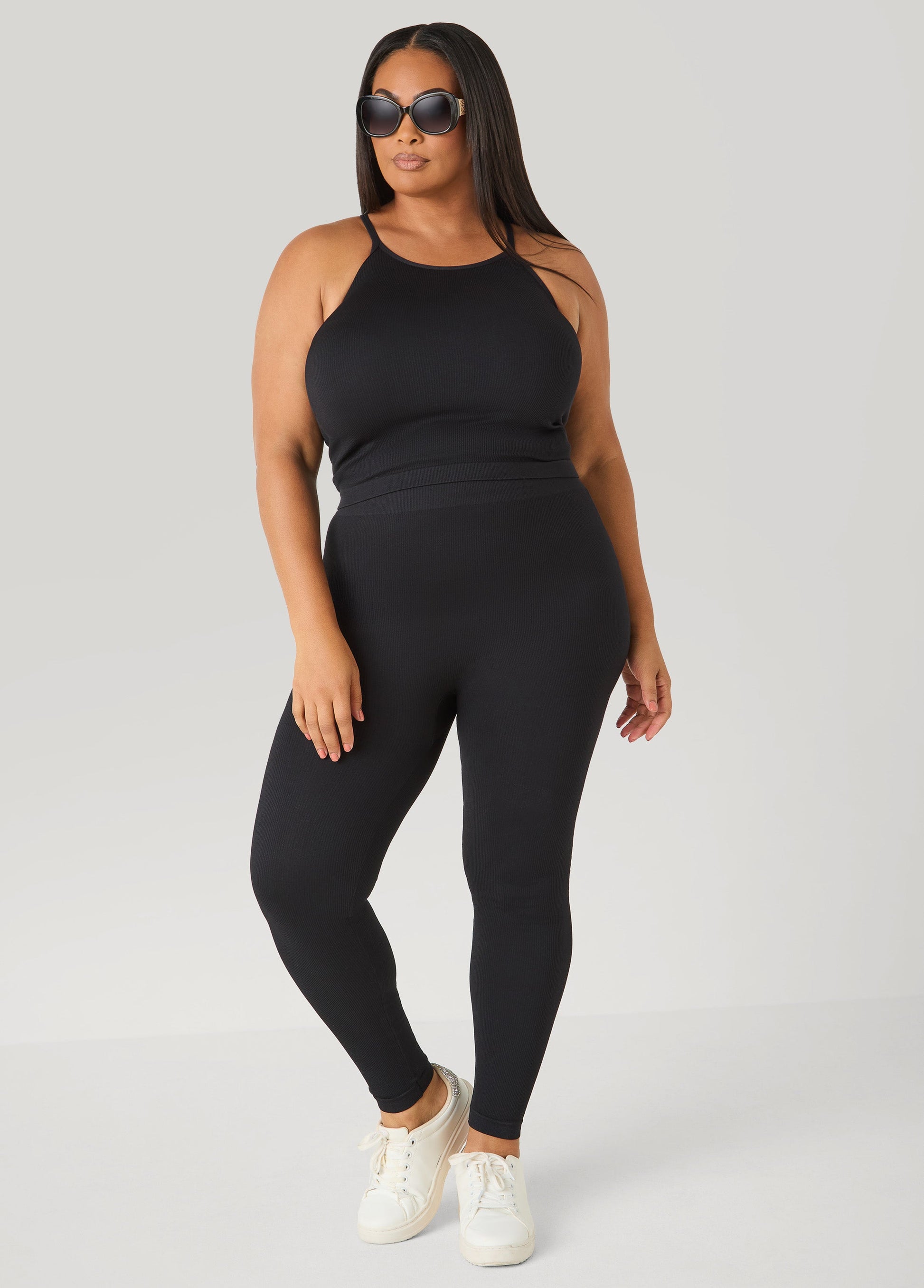 Ashley Stewart Ribbed Tank And Leggings Set Lavender