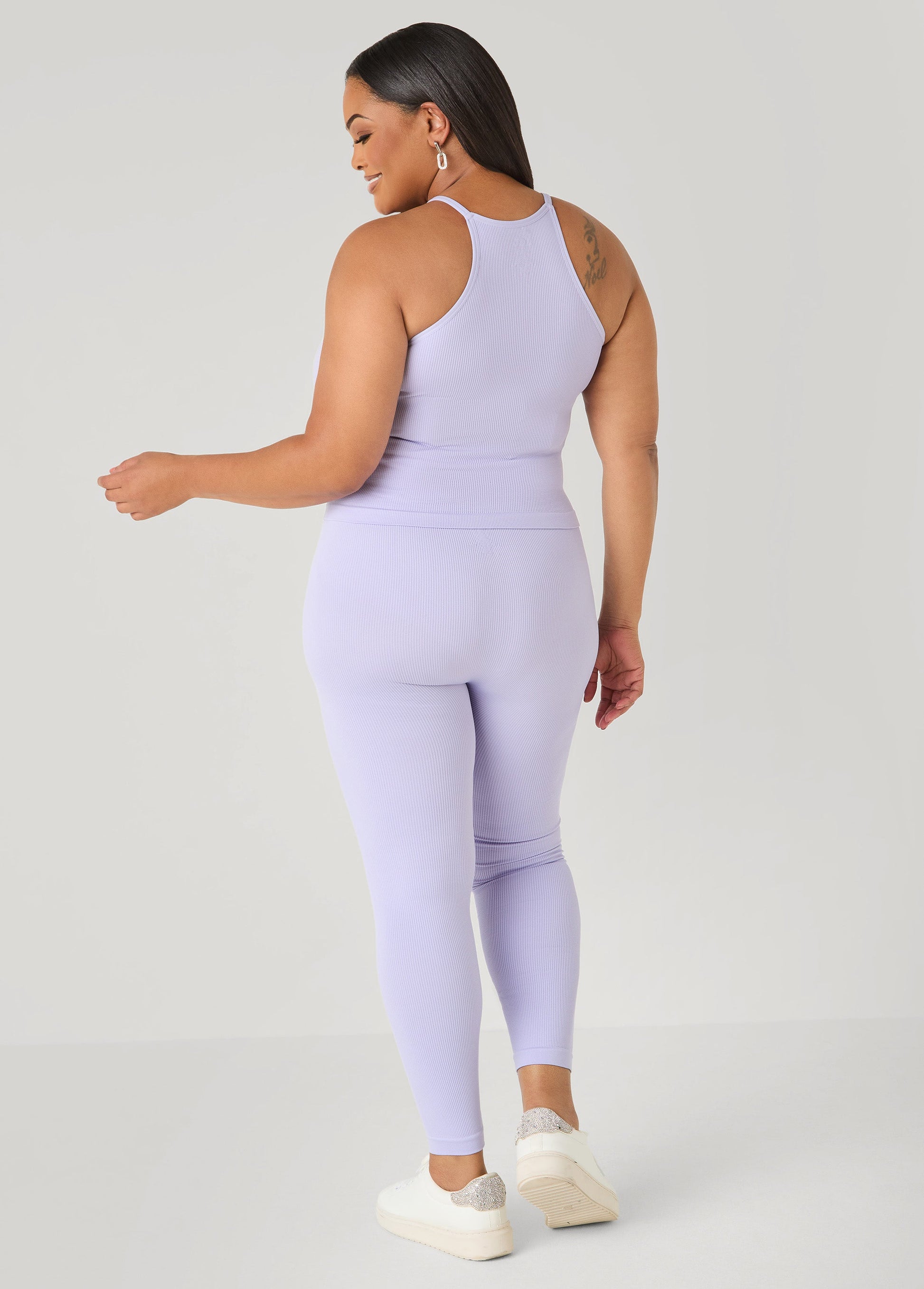 Ashley Stewart Ribbed Tank And Leggings Set Lavender