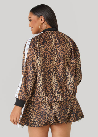 Ashley Stewart Leopard Print Zip Front Jacket Black Animal