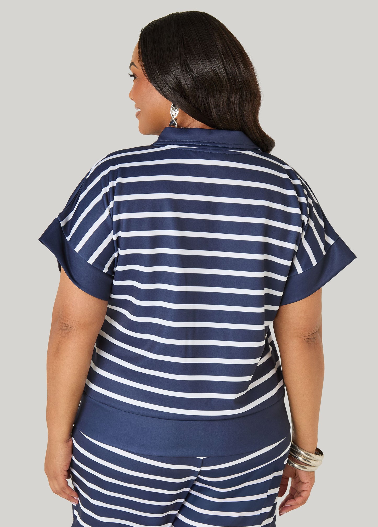 Ashley Stewart Athletic Knit Striped Pullover Peacoat