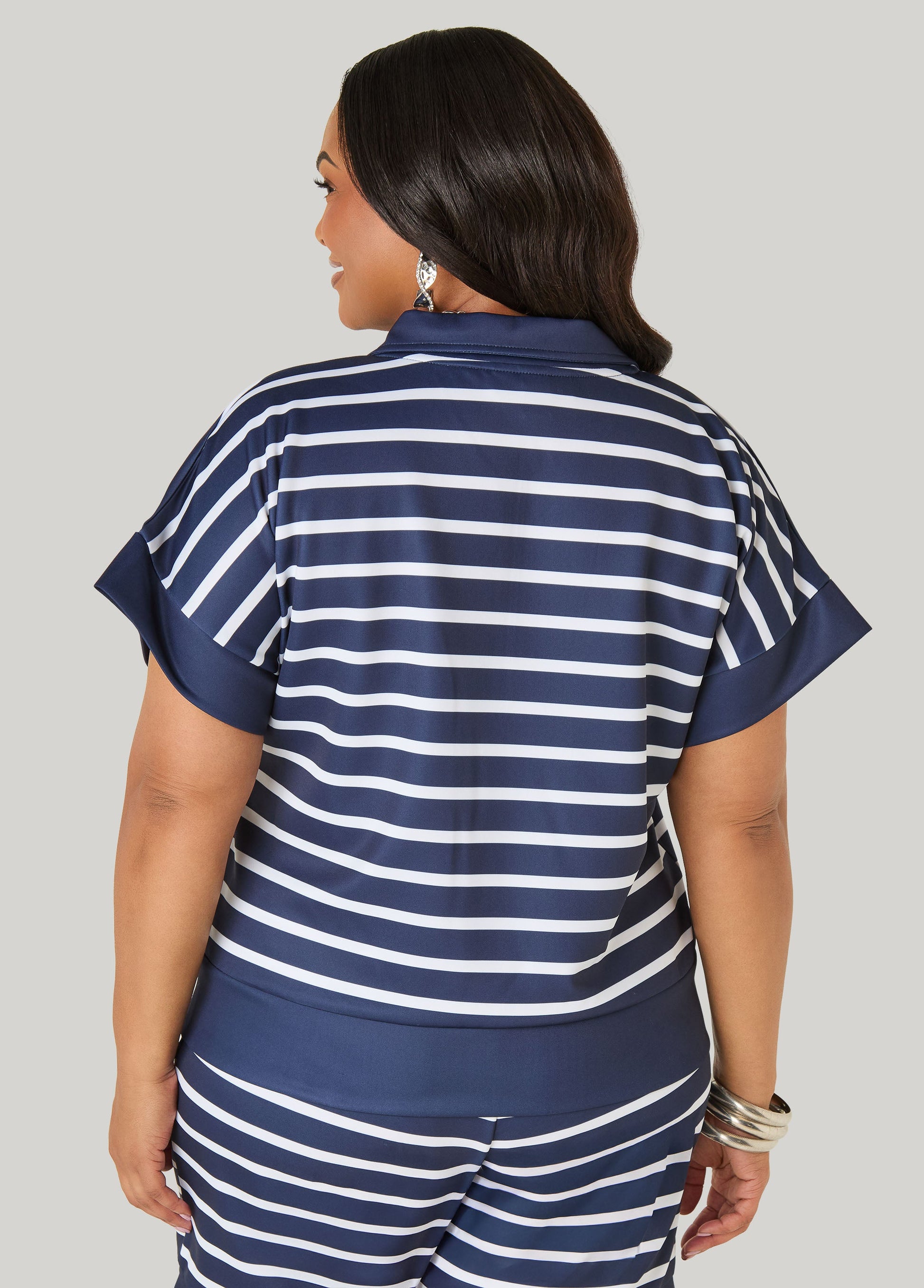 Ashley Stewart Athletic Knit Striped Pullover Peacoat