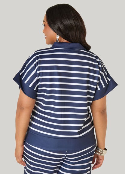 Ashley Stewart Athletic Knit Striped Pullover Peacoat